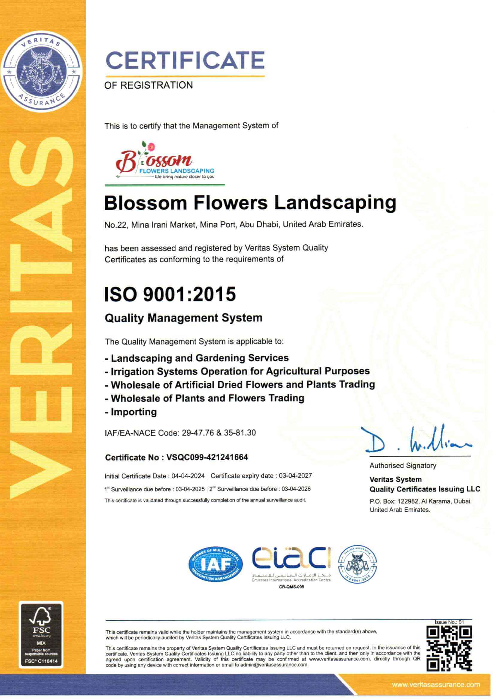 ISO certificate for quality management